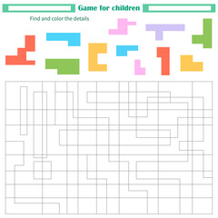 A game for children. Worksheet. Find and paint parts by sample color