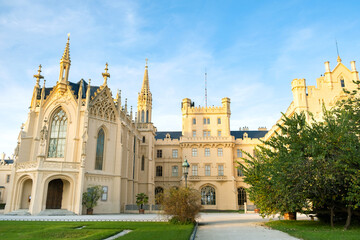 Fototapeta premium Lednice castle Chateau in Moravia, Czech Republic. UNESCO World Heritage Site.