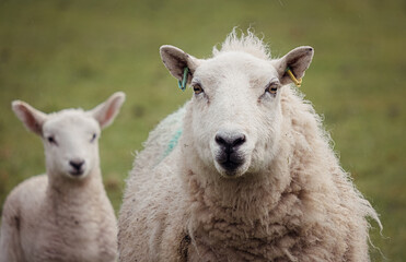 Fototapeta premium Sheep and lambs on a welsh farm