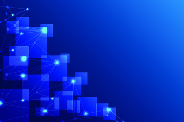 Fototapeta premium Abstract Square background on blue light element. Network connection with wire of line and dot connected on world wide space. Blank space template for create design and presentation.