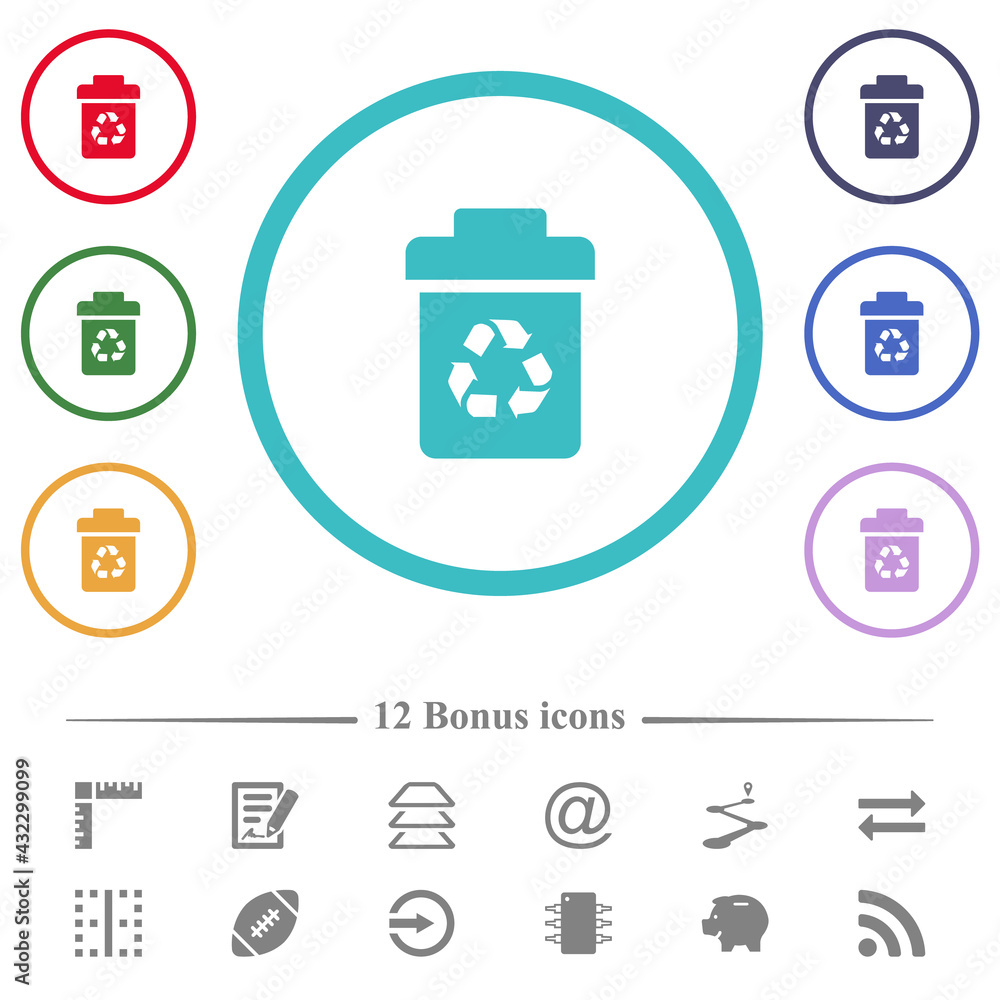 Poster recycle bin flat color icons in circle shape outlines