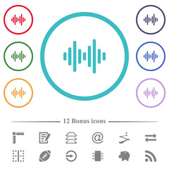 Sound wave flat color icons in circle shape outlines
