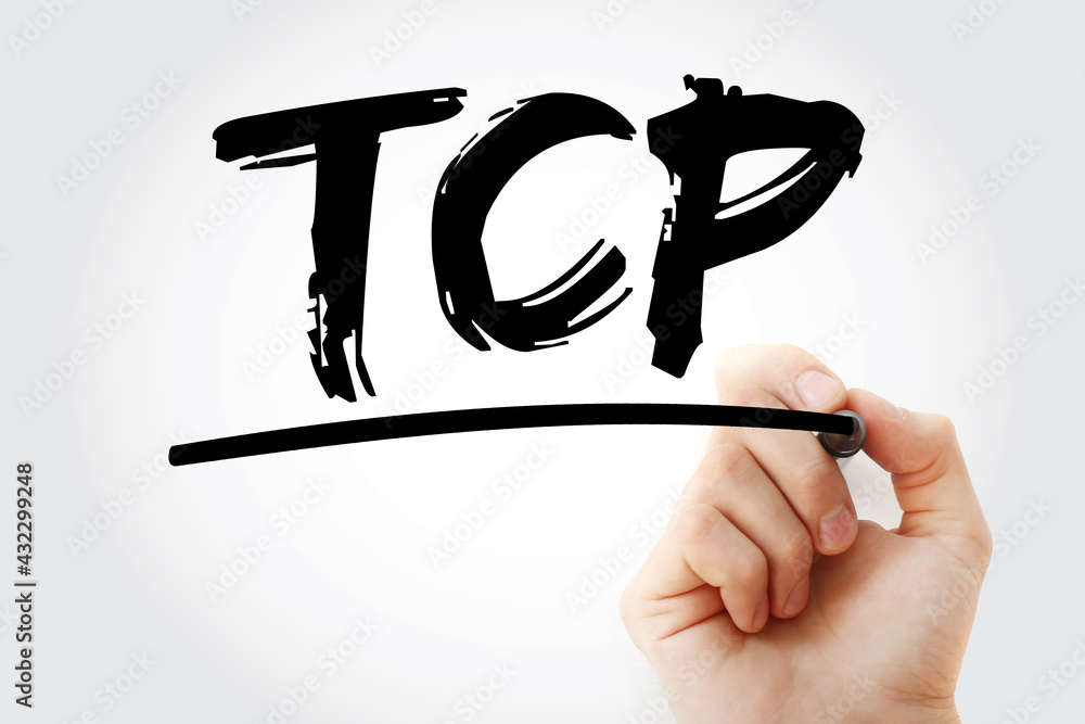 Poster tcp - transmission control protocol acronym with marker, technology concept background
