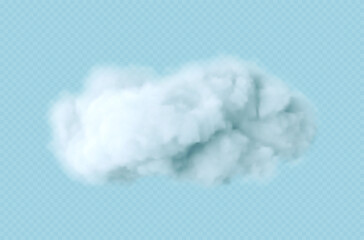 Realistic white fluffy cloud isolated on transparent background. Cloud sky background for your design. Vector illustration