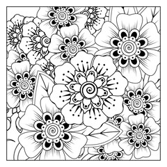 Set of Mehndi flower with frame in shape of heart. Mehndi flower for henna, mehndi, tattoo, decoration. decorative ornament in ethnic oriental style. doodle ornament. coloring book page.