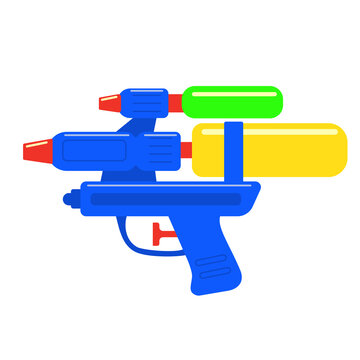 Water gun. Isolated color vector image of a child's pistol for playing with water. Clipart.