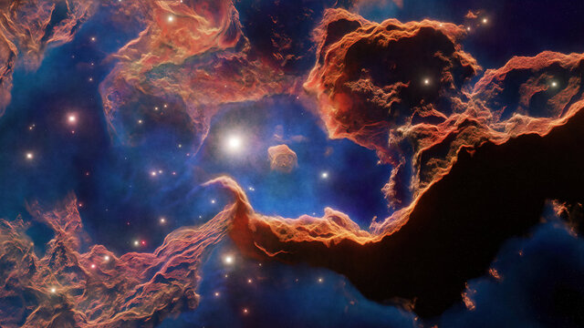 3d illustration of space with nebula clouds, blue fog and many stars. Good for illustration in fictional projects 