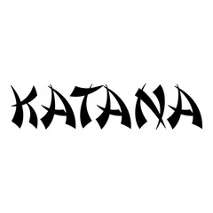Banner con palabra Katana en alfabeto decorativo de estilo asiático