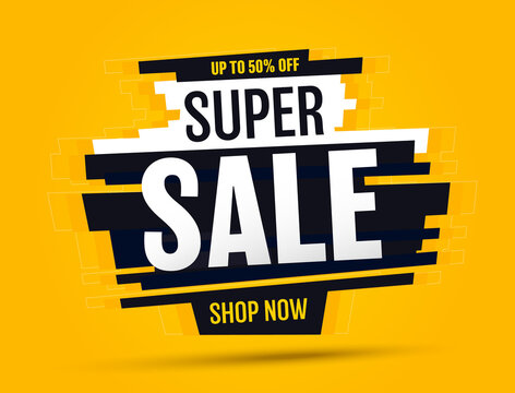 Super Sale Banner Template Design Isolated on Yellow Background. Discount Banner Vector illustration.