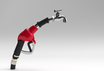 3D Render fuel pump nozzle with tap isolated on White Background.