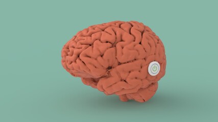Brain concept with power on off button switch 3d render image
