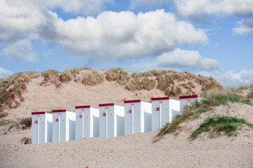Obraz na płótnie Canvas bathhouses on the dunes of Dunkirk beach, France
