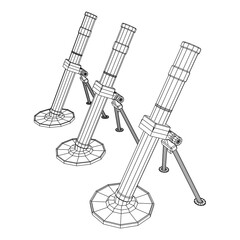 Firearm weapon army mortar and mine. Wireframe low poly mesh vector illustration