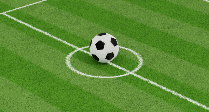 3D Render Big Soccer balls on soccer field background