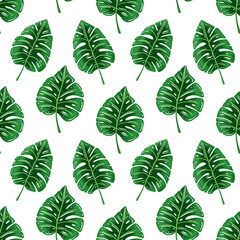 Exotic abstract blue jungle seamless pattern on the white background. Trendy art beach print wallpaper