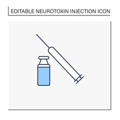 Cosmetic injection line icon. Medicine vial and syringe. Full vial. Beauty injections. Cosmetic procedure concept. Isolated vector illustration.Editable stroke