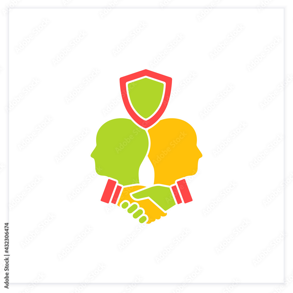 Poster building trust flat icon. trusting relationships. friendly atmosphere. successfully handles, resolve