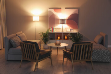 Stylish living room interior with comfortable furniture