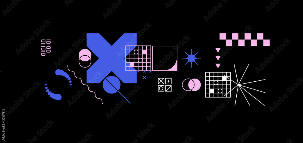 Poster generative design artwork of abstract vector generated shapes composition