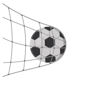 Soccer ball in the goal net, color vector illustration in flat style