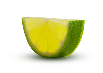 Half circle of lime slice Glowing from within. Green lemon lime cut closeup detailed on white...