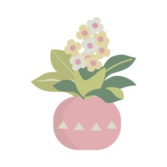 Flowers in vase White and pink giacint Flat isolated illustration