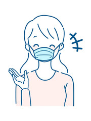 マスクをつけている女性のイラスト・笑顔