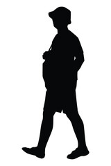 Standing young man with hat and handbag silhouette vector on white background