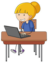 Cute girl using laptop doodle cartoon character