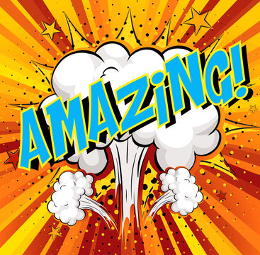 Word Amazing on comic cloud explosion background
