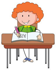 A doodle kid doing homework cartoon character isolated