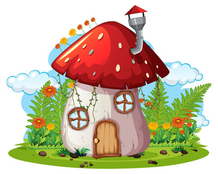 Fantasy mushroom house isolated on white background