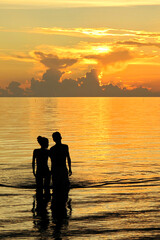Orange Sunset  and Couple at the Beach, Caribbean Sea, Isla de la Juventud, Cuba, América