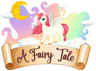 A Fairy Tale font with unicorn cartoon character standing on a cloud