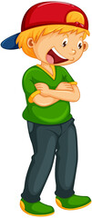 A boy wearing cap in standing pose cartoon character isolated