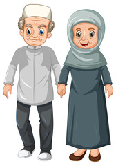 Elderly muslim couple cartoon character