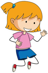 A girl cartoon character in doodle style isolated