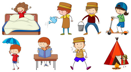 Set of different doodle kids cartoon character