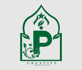 Initial letter P monogram vector. logo with islamic theme