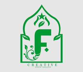 Initial letter F monogram vector. logo with islamic theme