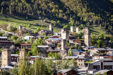 Fototapeta premium view from the mountain to the village in the mountains.