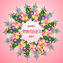 Fototapeta na wymiar Happy Mothers day handwriting with Round wreath on pink background , Vector Illustration EPS 10