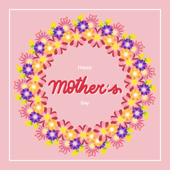 Happy Mothers day handwriting with Round wreath on pink background , Vector Illustration EPS 10
