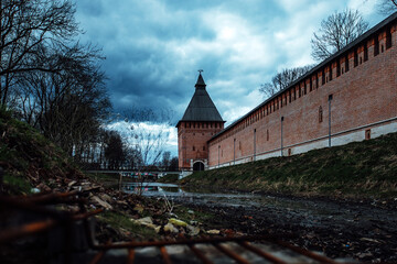 an old dried-up pond in mud and garbage. an abandoned park near the old fortress. desolation in the city of a poor country. the stone bowl of the fountain needs to be repaired. a torn shoe lies