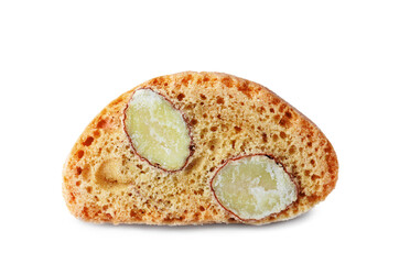 Slice of tasty cantucci isolated on white. Traditional Italian almond biscuits