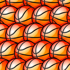 Obraz premium Basketball balls seamless pattern design vector illustration. Ideal for wallpaper, cover, wrapping paper, packaging, textile design and any kind of decoration