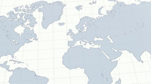 World map top view - geographic atlas map viewed from above. Offwhite and grey colours. 3d render animation.