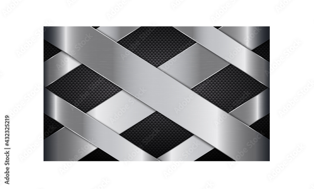 Poster abstract 3d metallic background with metal shapes on carbon fiber. carbon fiber textured pattern wit