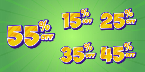Set of Cartoon discount numbers or promotion discount sale advertising Premium Vector