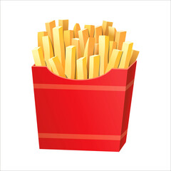  Potatoes French Fries in Red Carton Package Box Isolated on White background. Fast Food
